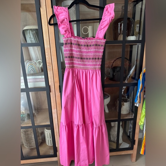 Strut & Bolt smocked maxi dress tiered ruffles flutter embroidered stitching nap - Picture 1 of 9